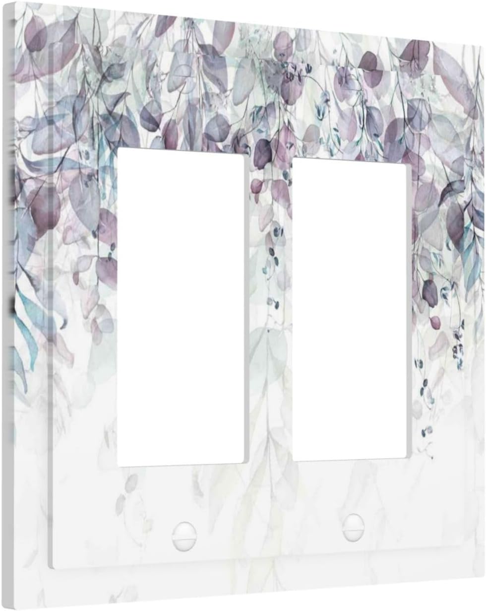 Hazy Leaves Ivy Nature Plants Eucalyptus Leave Decorative Outlet Covers 2 Gang Double GFCI Rocker Electrical Wall Panels Light Switch Cover Plate for Bedroom Home Decor