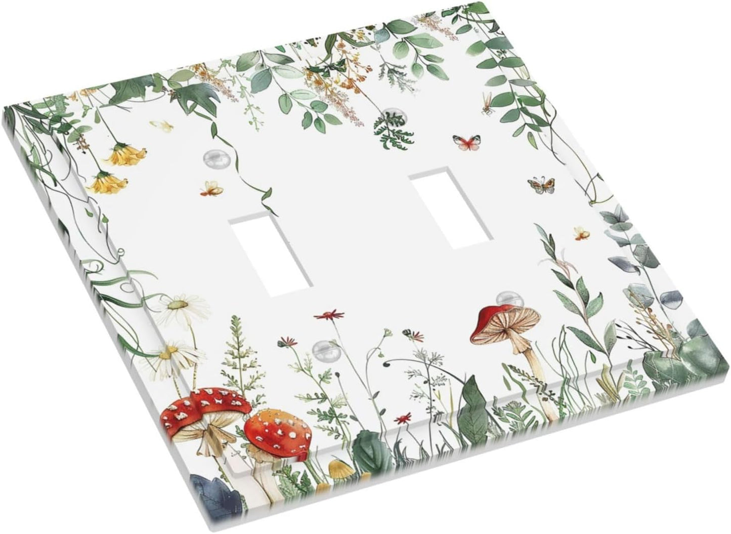 Decorative Switch Plates Sage Plant Red Mushroom Butterfly Wild Flower 2 Gang Double Toggle Outlet Light Switch Cover Wall Plate Electrical Faceplate For Bed Room Kids Room Decor