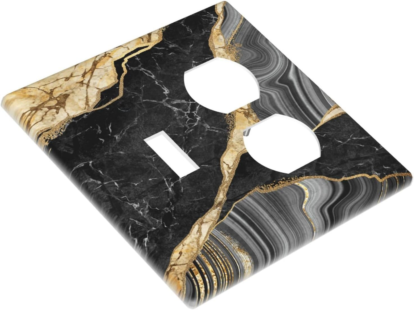 Decorative Outlet Covers Modern Abstract Black Gold Marble 2 Gang Wall Plate Single Toggle Duplex Light Switch Cover Switch Plate Covers for Bathroom Kitchen Home Decor