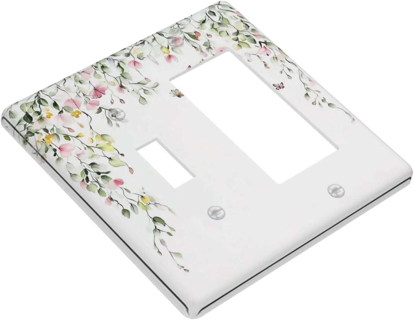 Watercolor Flowers Vine Colorful Butterfly Floral Outlet Covers 1 Toggle 1 Rocker Combination Decorative Wall Plate Electrical Switch Plates Light Switch Cover Plate For Bed Room Living Room Decor