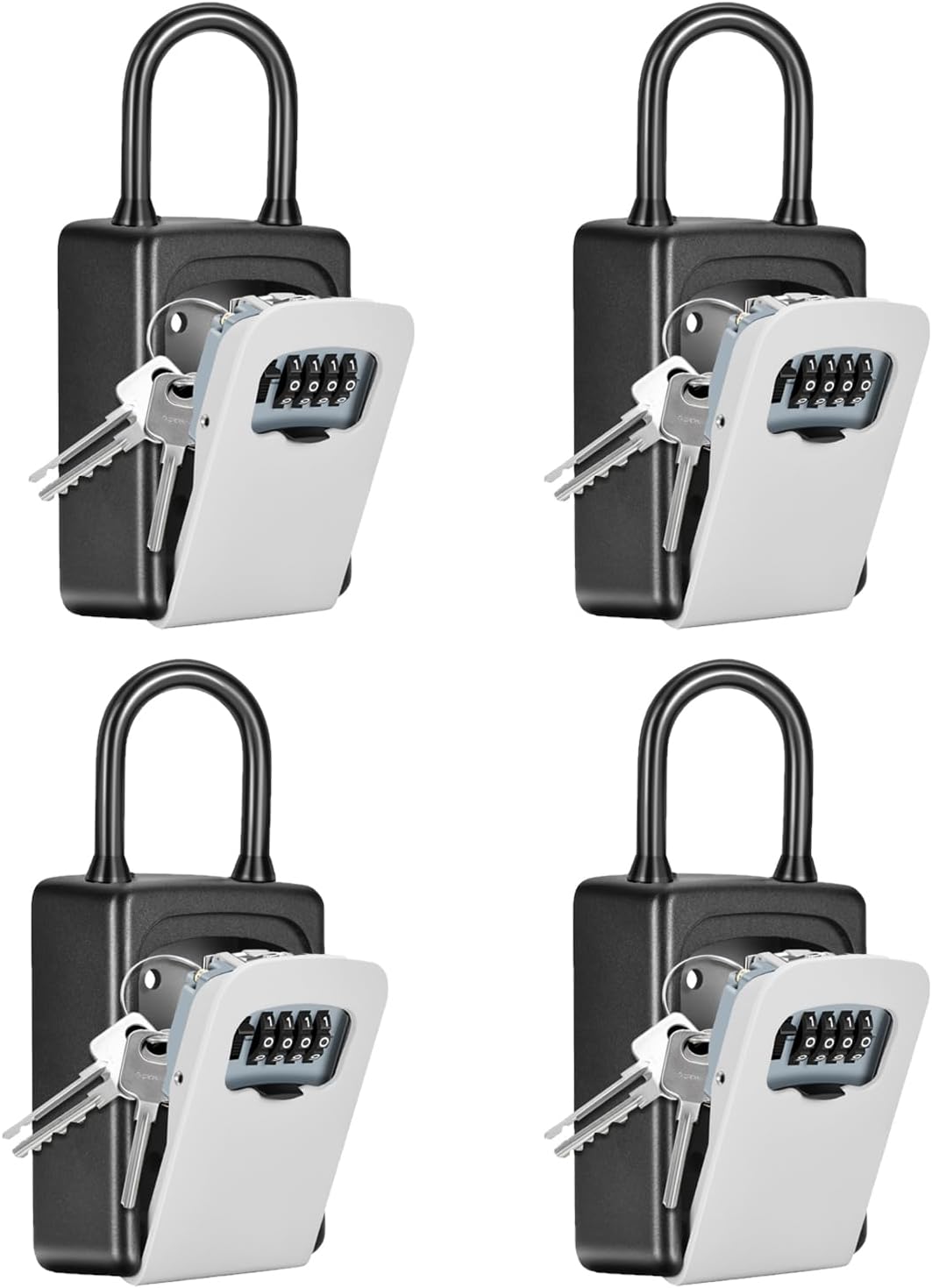 Portable Key Lock Box, Upgrade Clearly Visible Numbers, Lock Box Wall Mounted for House Key, 5 Key Capacity, Weatherproof Resettable Code (4 Pack, Grey)