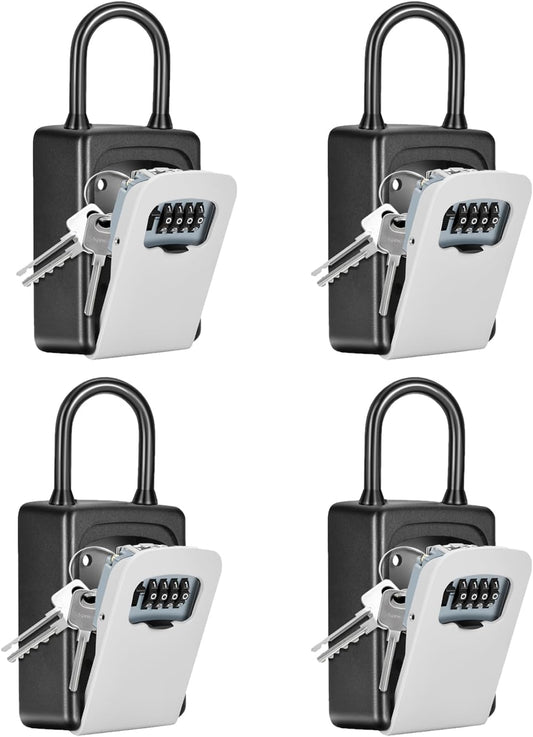 Portable Key Lock Box, Upgrade Clearly Visible Numbers, Lock Box Wall Mounted for House Key, 5 Key Capacity, Weatherproof Resettable Code (4 Pack, Grey)