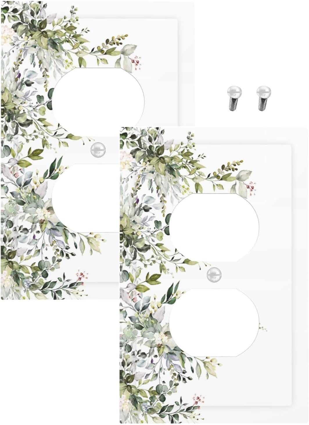 Decorative Outlet Covers Rustic Eucalyptus Leaves Green Leaf 1 Gang Duplex Light Switch Cover Plate Unique Wall Plate Electrical Switch Plate Covers for Bedroom Home Decor（2 Pack）