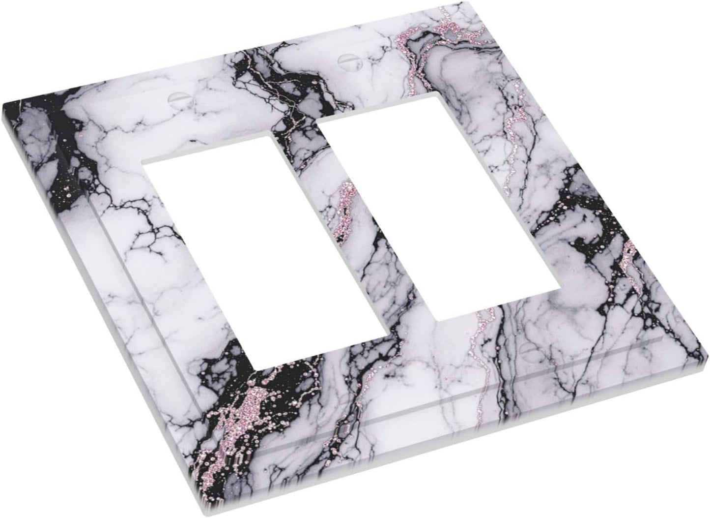 Decorative Outlet Covers White Marble Pattern Black Lines Pink Lines 2 Gang Double GFCI Rocker Electrical Wall Panels Light Switch Cover Plate for living Room Office Decor
