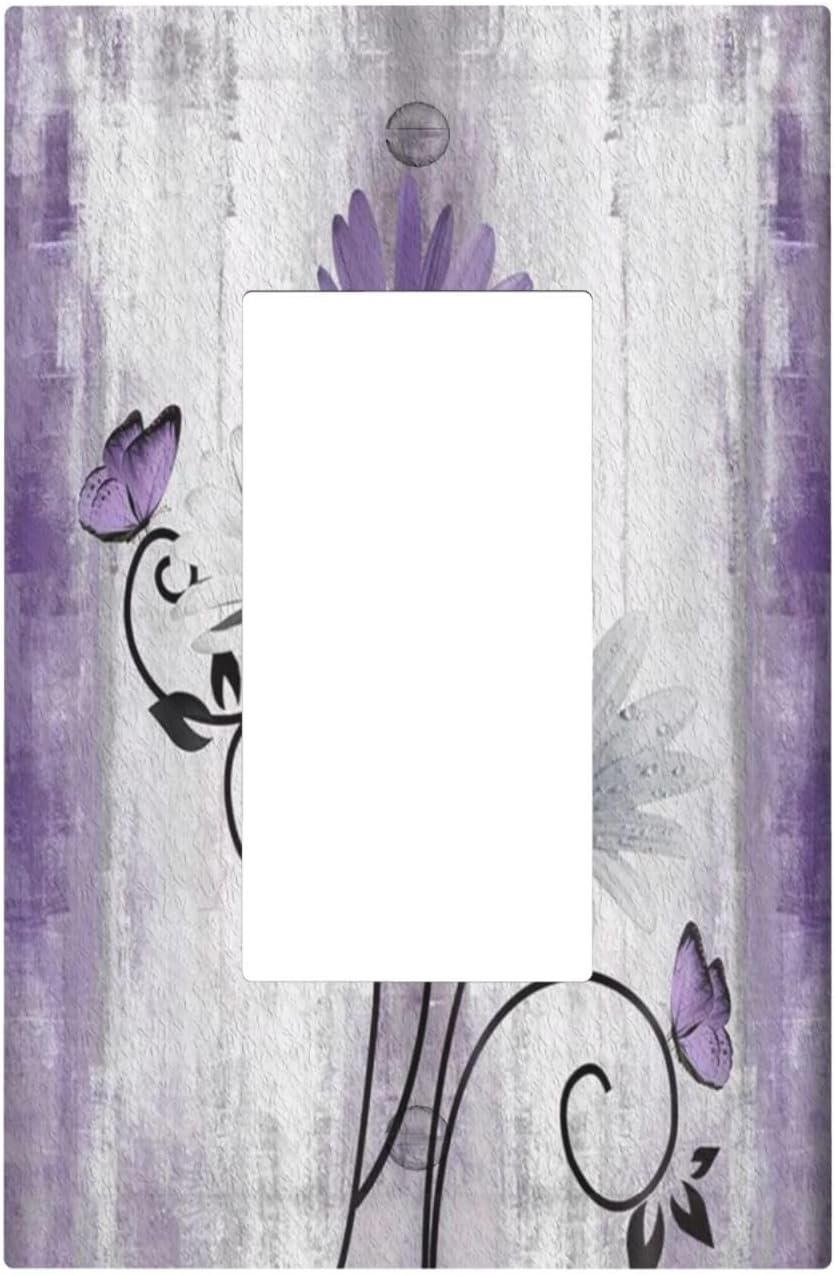 Decorative Outlet Covers Rustic White Purple Daisy Floral Flower 1 Gang Single Decora GFCI Device Light Switch Covers Plate 1 Rocker Wall Plate Jumbo Switch Cover Plate for Home Decor