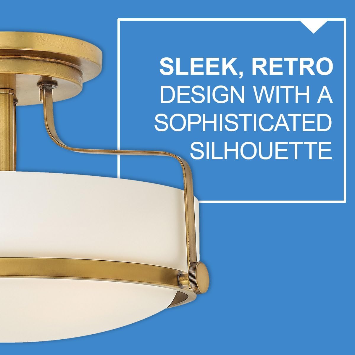 Hinkley Harper 3641HB Medium Semi-Flush Mount Ceiling Light for Kitchen, Bedroom, Bathroom, and Hallway, Sleek, Retro Style Heritage Brass and Etched Opal Glass