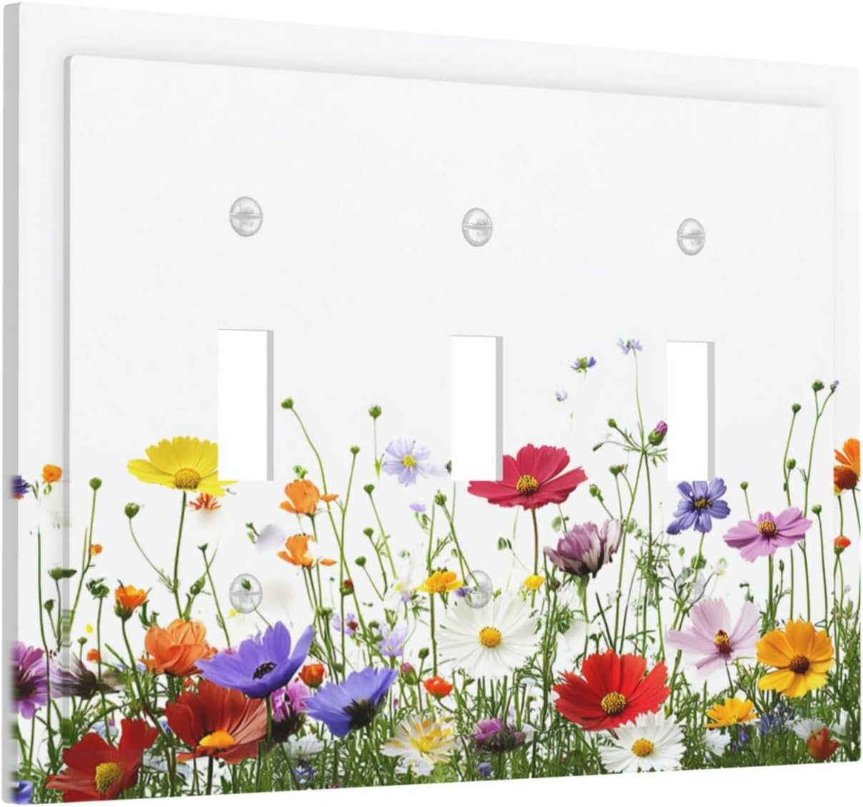 Decorative Switch Plates Colorful Wildflowers Plant Floral Daisy 3 Gang Wall Plate Triple Toggle Light Switch Cover Faceplate Electrical Wall Panels For Bed Room Living Room Decor
