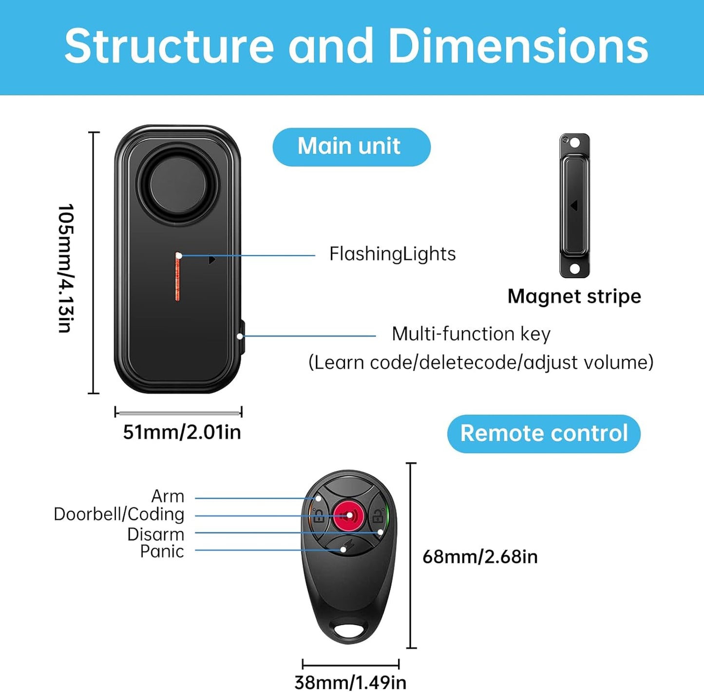 HENDUN Door Chime when Opened, Exterior Door Alarm with Remote, IP66 Waterproof Indoor/Outdoor Home Security Sensor (2 pack)