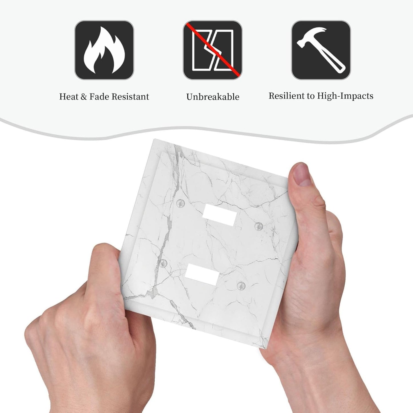 Decorative Switch Plates White Grey Abstract Modern Marble 2 Gang Double Toggle Outlet Light Switch Cover Wall Plate Electrical Faceplate for Bathroom Kitchen Decor