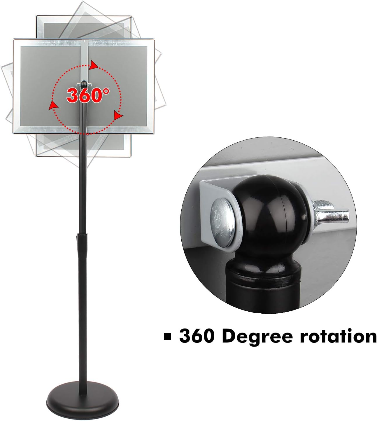 DISPLAYSWORKER Sign Stand, Sign Holder Floor Stand with Heavy Duty Pedestal ,Adjustable Pedestal Poster Stand Aluminum Snap Frame for 8.5 x 11 Inch, Black
