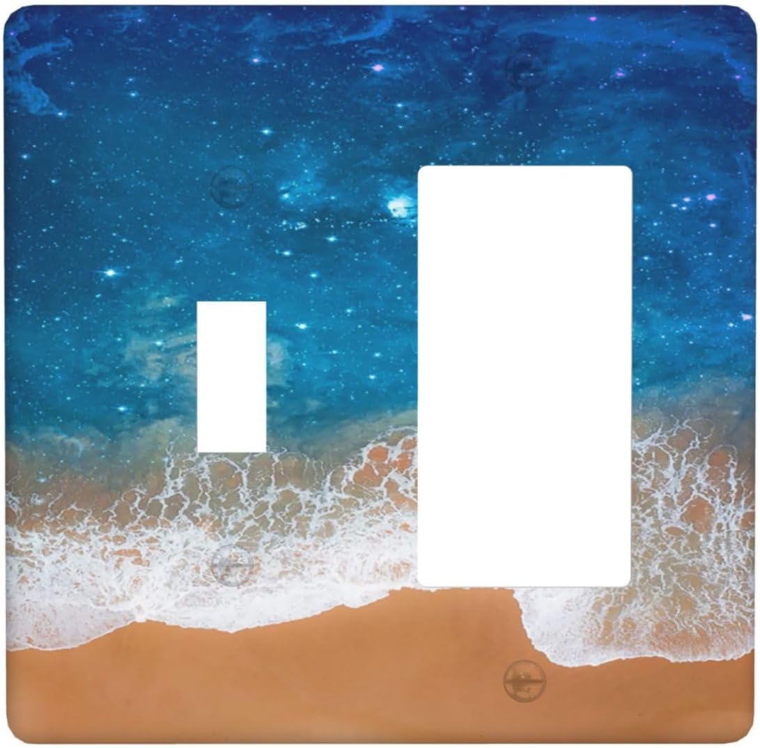 Blue Sea Ocean Beach Waves 2 Gang Combo 1 Toggle 1 Rcoker Light Switch Covers Decorative Switch Plates Electrical Switch Plates and Outlet Covers for Home Art Decor 4.5 X 4.5 IN