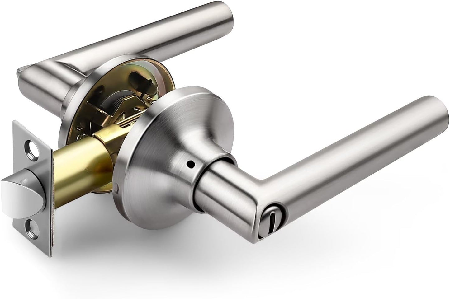 GOBEKOR 6 Pack Brushed Nickel Door Handles Privacy Door Levers with Lock,Heavy Duty Interior Door Handles for Bedroom and Bathroom,Sleek Round Door Lever Satin Nickel with No Key