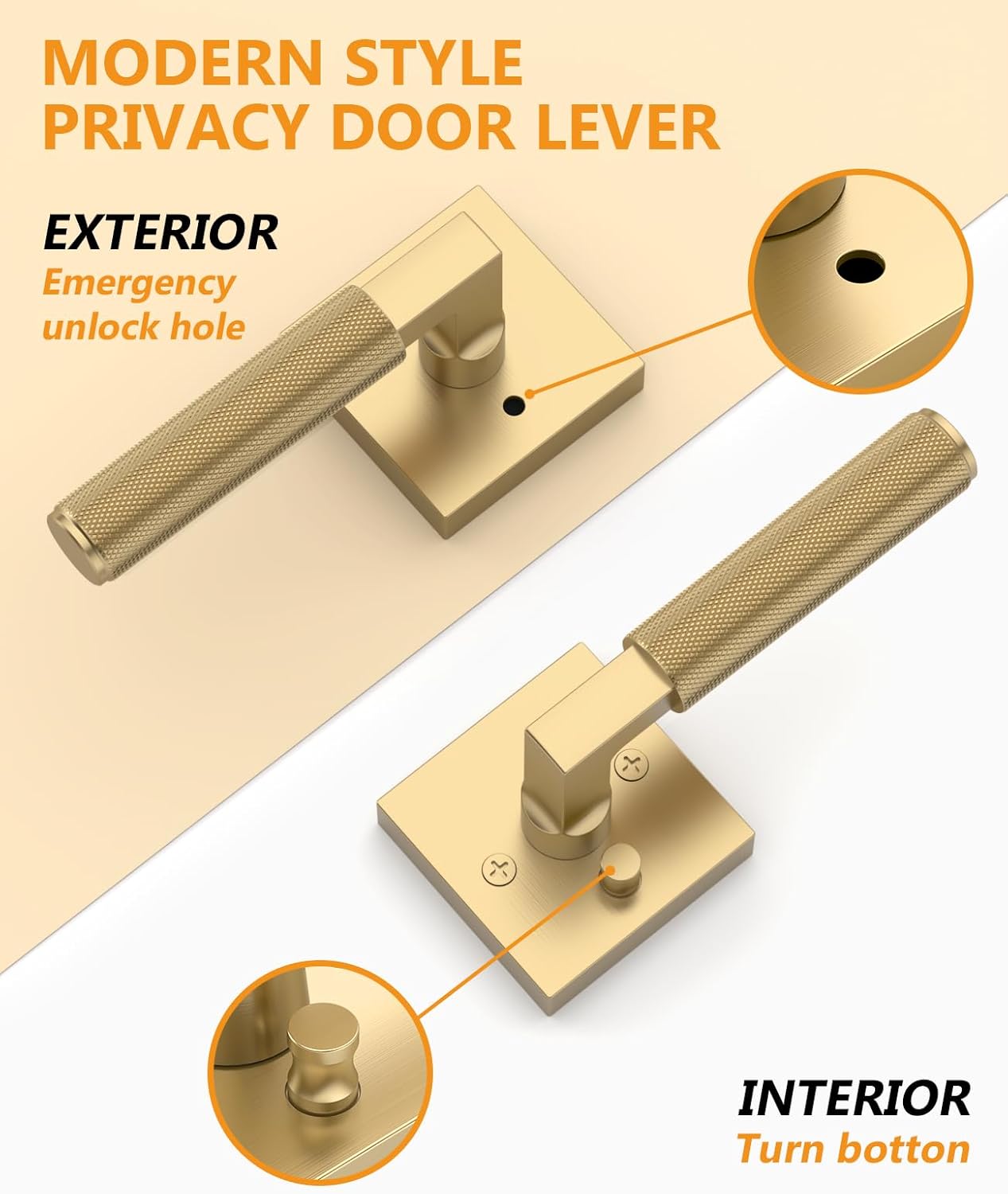 Asidrama 6 Pack Champagne Bronze Privacy Door Handles, Door Lever with Door Knobs Indoor for Bedroom or Bathroom, Heavy Duty Door Handles Interior with Locks for Left Right Sided Doors