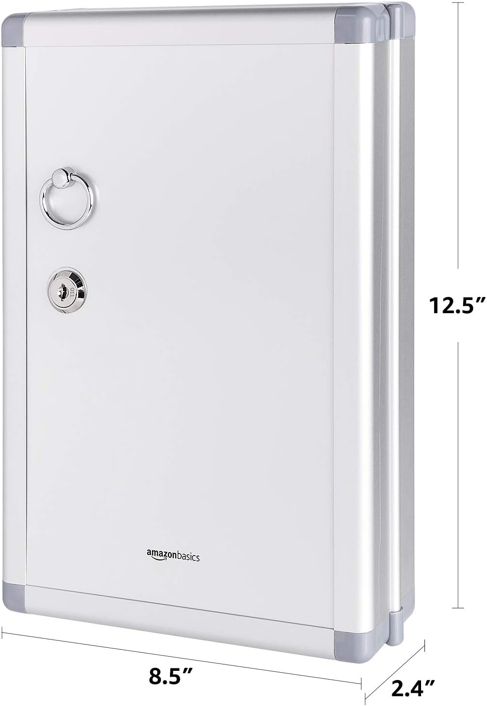 Amazon Basics 24-Key Position Cabinet Key lock Box, Silver, 12.5"D x 8.5"W x 2.45"H