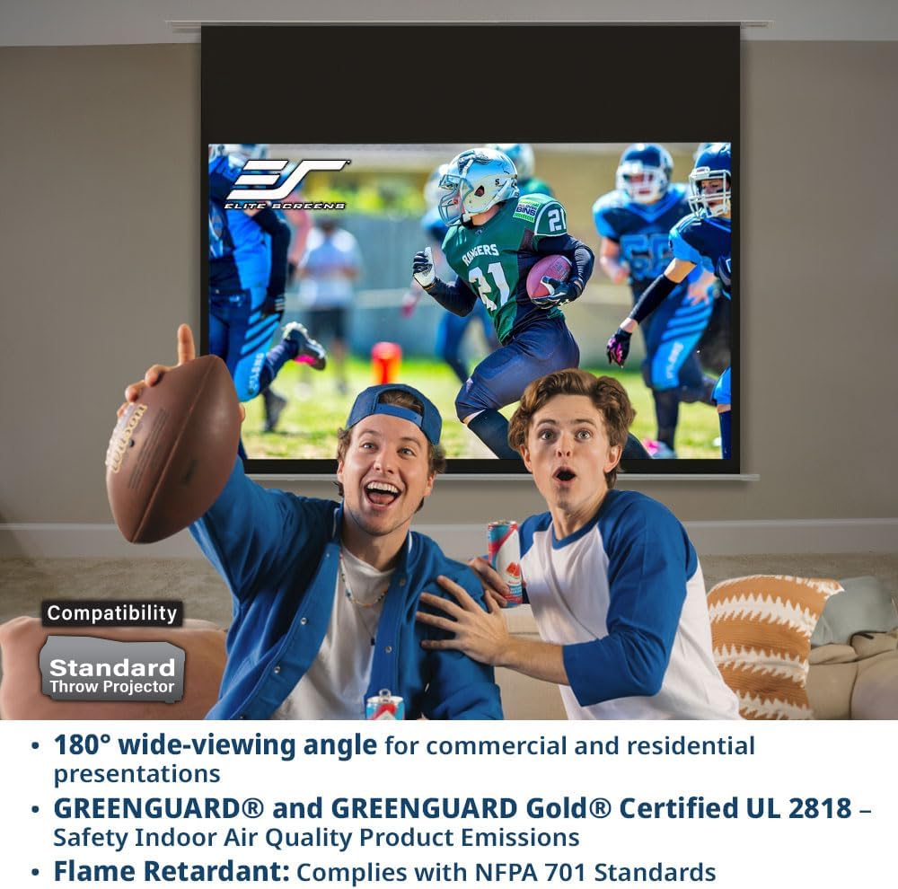 Elite Screens Evanesce, 112" 16:9, Recessed in-Ceiling Motorized Projector Screen and Installation Kit, 8k/4K Ultra HD Ready, Matte White Fiberglass, Reinforced Projection Surface, IHOME112HW2-E16