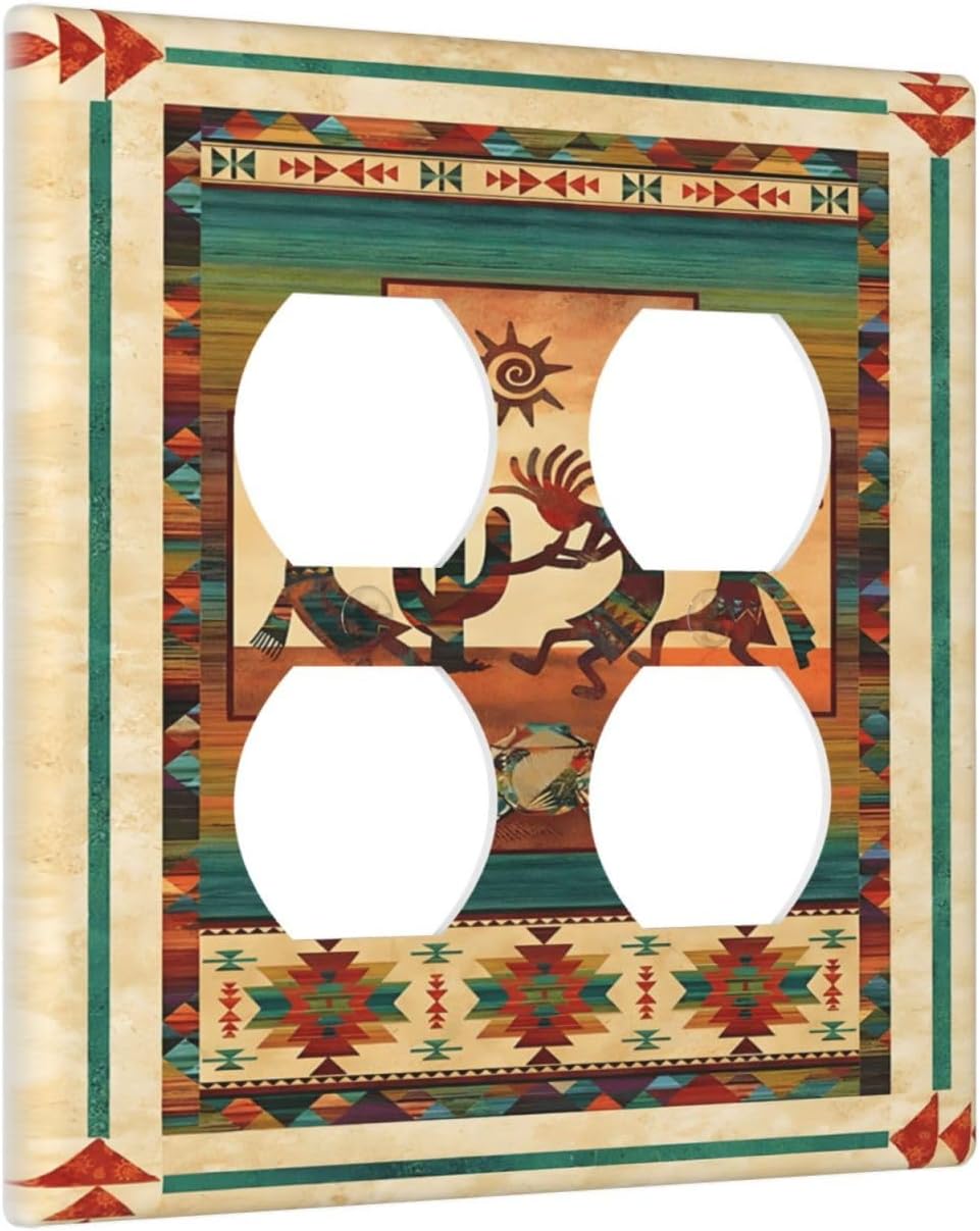 Decorative Outlet Covers Native American African Afro 2 Gang Wall Plate Double Duplex Light Switch Cover Switch Plate Covers Faceplate for Home Bedroom Decor