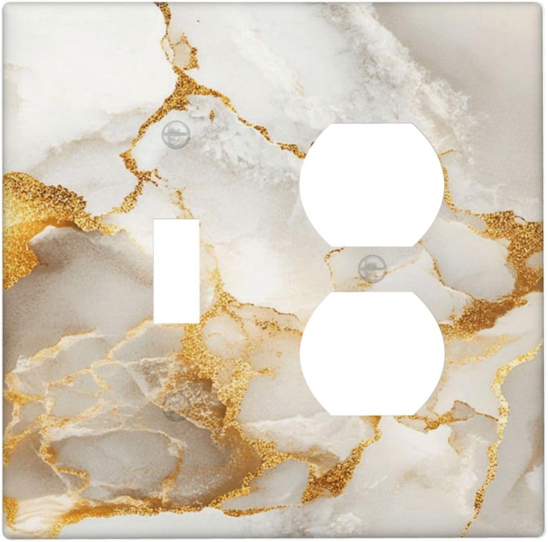 Gold Marble Crack Simple Abstract Print Wallplates 1 Toggle 1 Duplex Switch Plate Electrical GFCI Faceplate Decorative Light Switch Covers for Bathroom Kitchen Home Decor