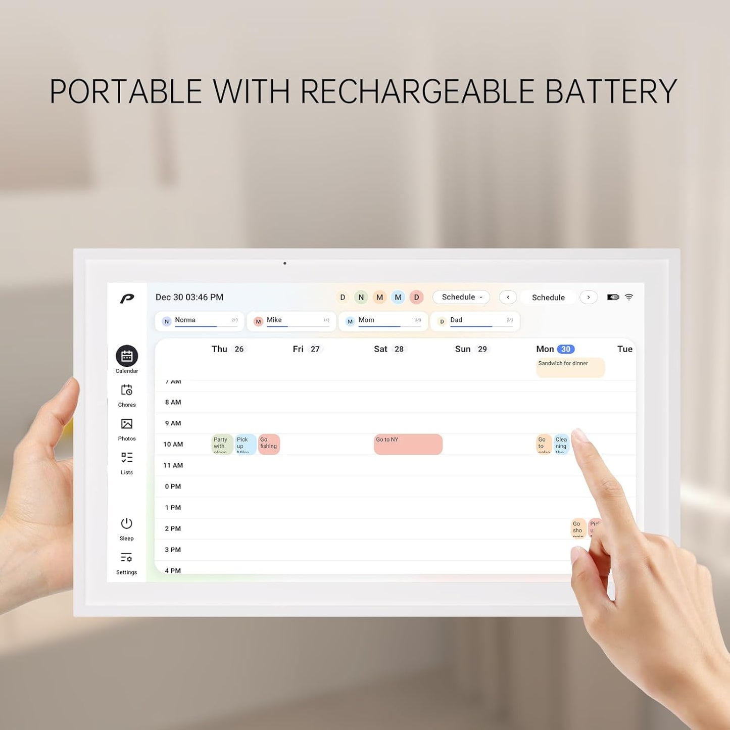 Digital Calendar, 15.6 inch Wall Planner & Chore Chart, Rechargeable Full HD Touchscreen Display, Portable Smart Family Organizer, Event Planner, Perfect for Family Schedules, No Subscription, Christmas Gifts for Dad Mom