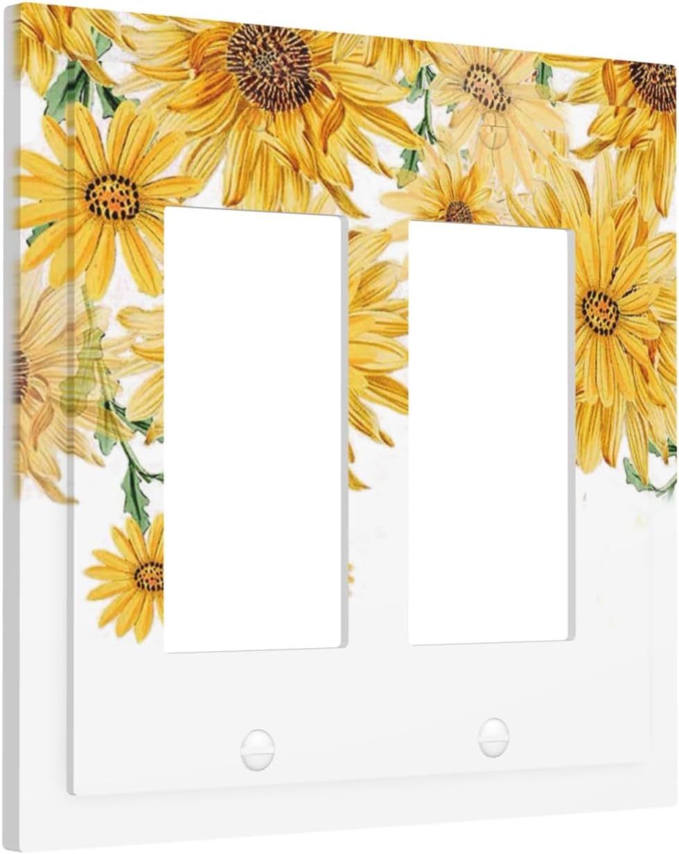 Sunflower Yellow Flowers Floral Decorative Outlet Covers 2 Gang Double GFCI Rocker Electrical Wall Panels Light Switch Cover Plate for Bed Room Living Room Decor