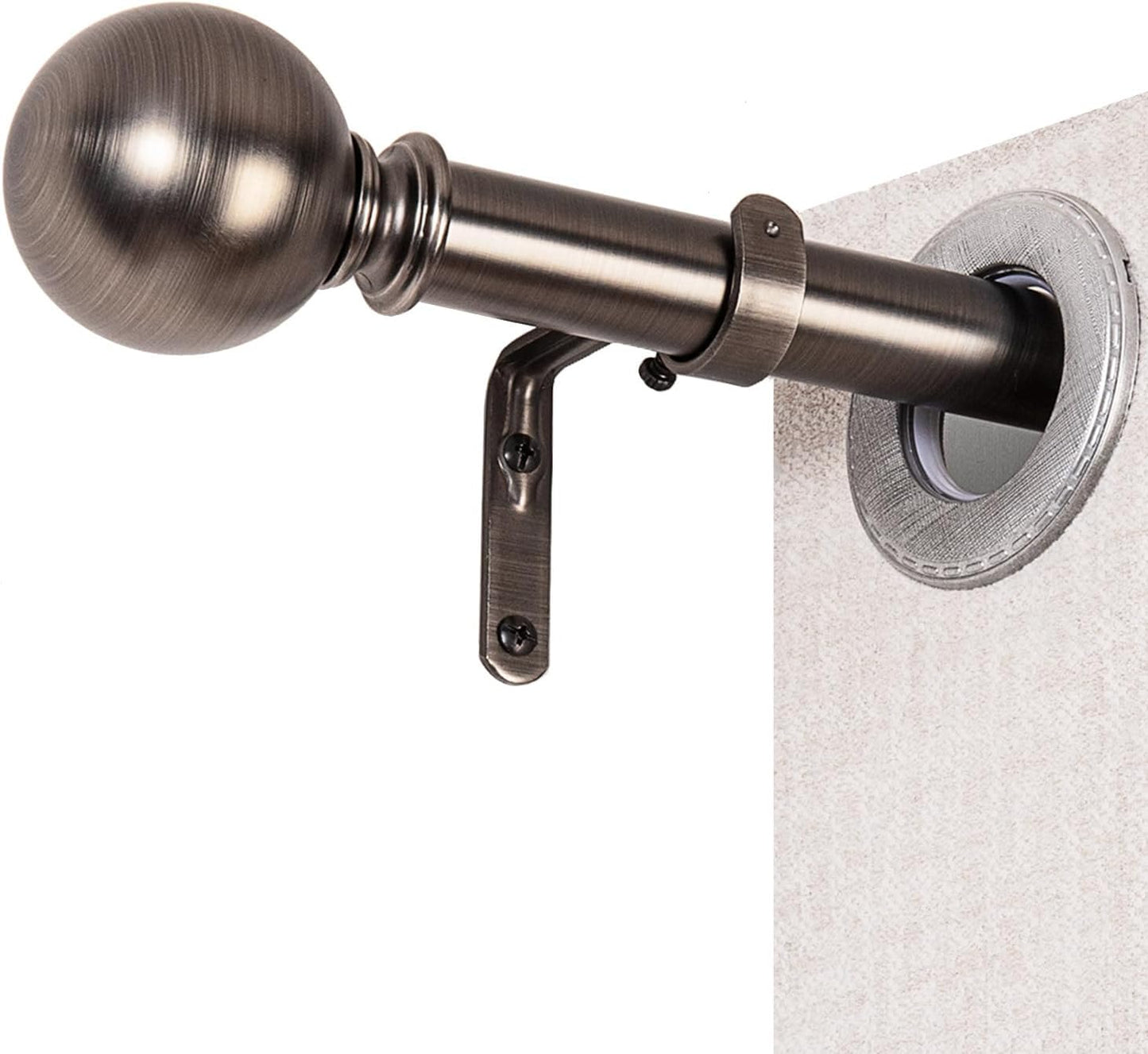 Nickel Curtain Rods for Windows 18 to 45 inches, 1 Inch Modern Metal Drapery Rods, Adjustable Heavy Duty Curtain Pole with Round Finials(18"-45"Antique Nickel)
