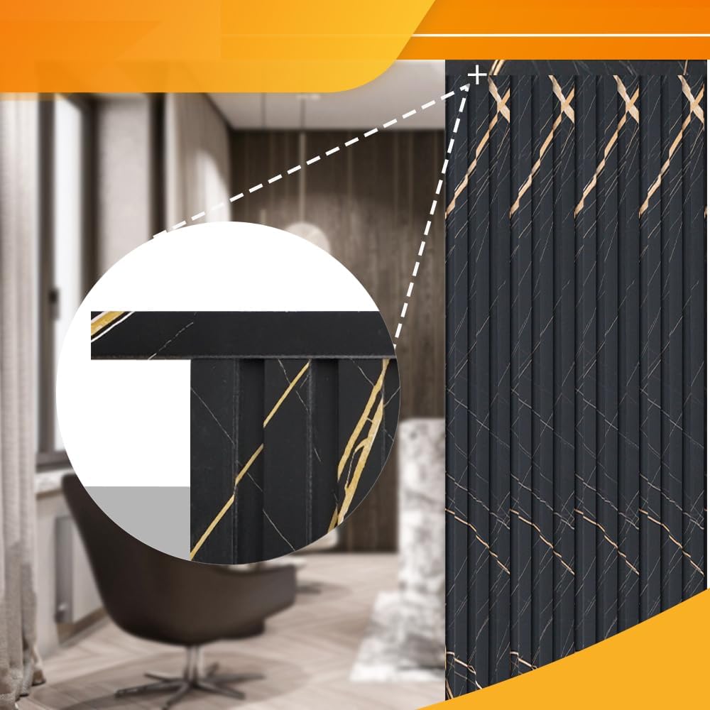 OUZUGIE 8-Pack 57 Inches, WPC Slat Wall Panel Trim,Corner Guard for Low Grille (Black Marble)