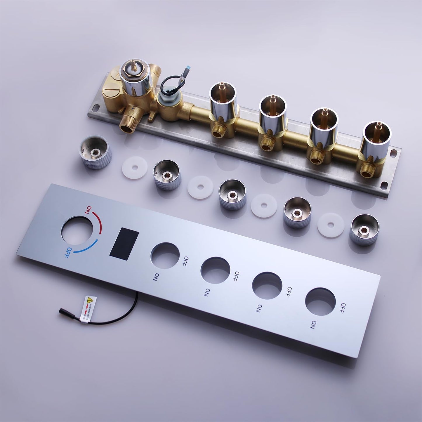 Chrome 4 Function Wall Mount Shower Control Mixer Valve Multi Function Shower Temperature Digital Display 4 Way Pressure Balance Valve Trim Kit Flow Control