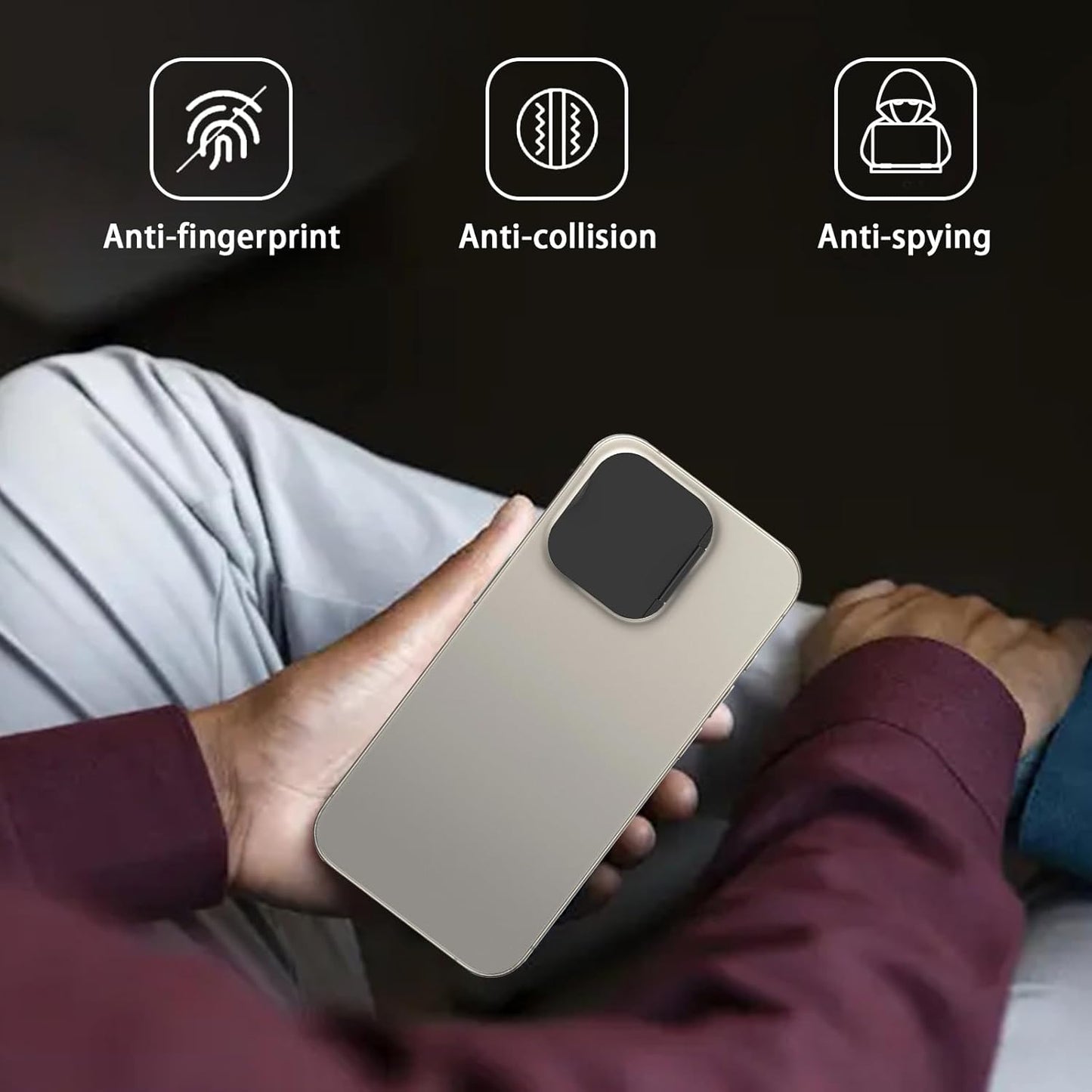 Front Camera Cover Compatible for iPhone 15 Pro/15 Pro Max with Rear Lens Cover,Protect Privacy and Security But Not Affect Facial Recognition（2Pack-2025 Updated Version