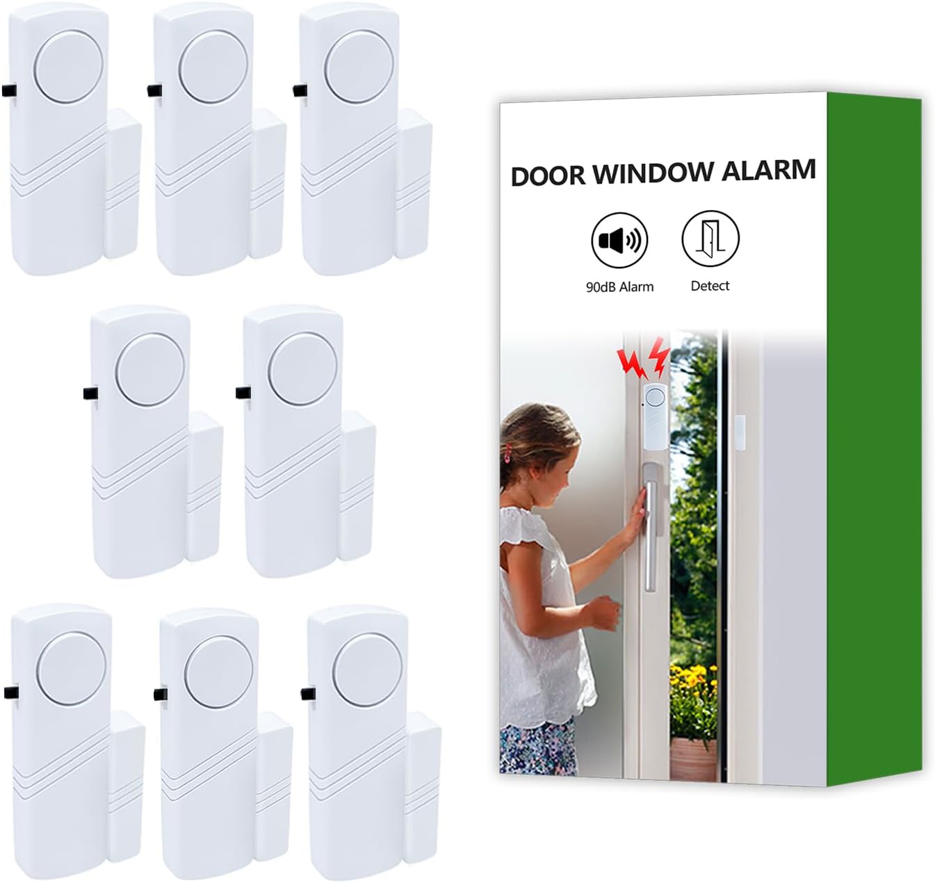 Door Window Alarm, 90dB Door Alarms Sensor for Kids Safety, Home Security, Door Window Burglar Alarm, Window Pool Alarms for Home, Apartments, Offices, Hotel Rooms (8pack)