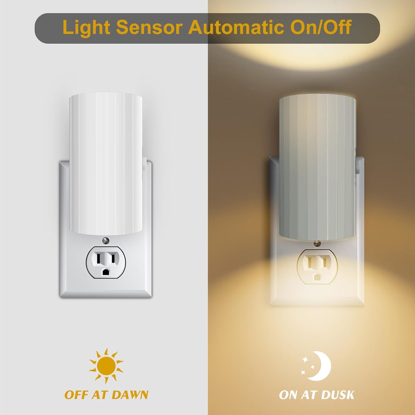 Night Light, Led Night Lights Plug into Wall, Sensor Dusk to Dawn, 0-100 LM Dimmable Night Lights, 3000K Soft White for Bathroom Bedroom Kitchen Toilet Hallway Stairway, 2 Pack
