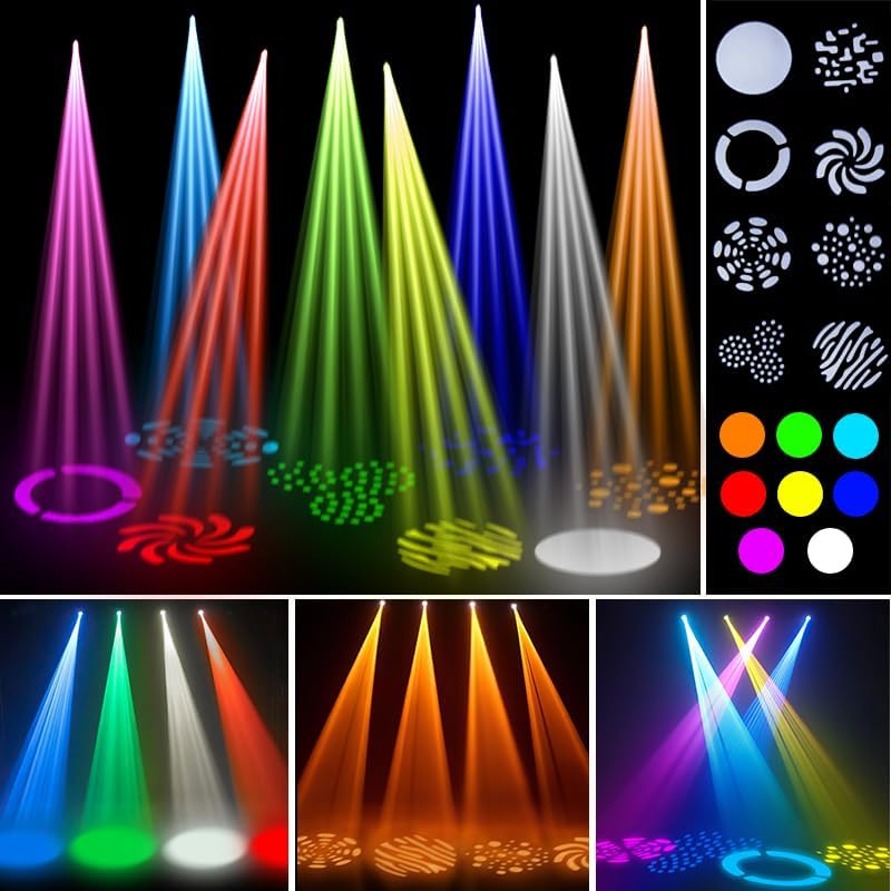 MINGJIE 60W LED Moving Head Stage Lights with DMX512 Control - 8 Gobos & 8 Colors, Sound Activated, 540° Pan & 270° Tilt, Compact DJ Light for Wedding, Party Stage Lighting (1 Pack =4PCS)