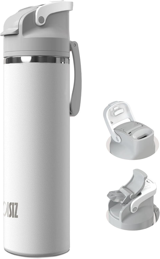 OISIZ Insulated Water Bottle 24 oz with 2 in 1 Spout and Straw Lid,One Click Safety Lock,100% Leakproof,Keep Cold 24H,Vacuum Stainless Steel Water Bottle for School,Travel and Sports,Dishwasher Safe