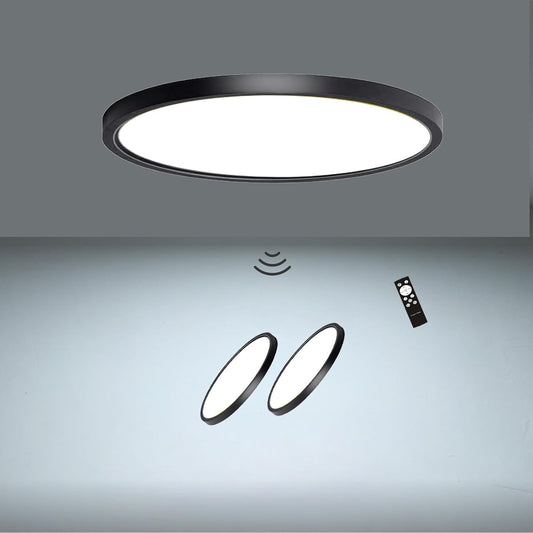 2 Pack Motion Sensor Ceiling Light with Remote,24w Flush Mount Light Fixture Round,Motion Sensor Light Indoor Wired for Hallway Porch Laundry Garage Basement,Motion Light 3000k/4000k/6000k Black