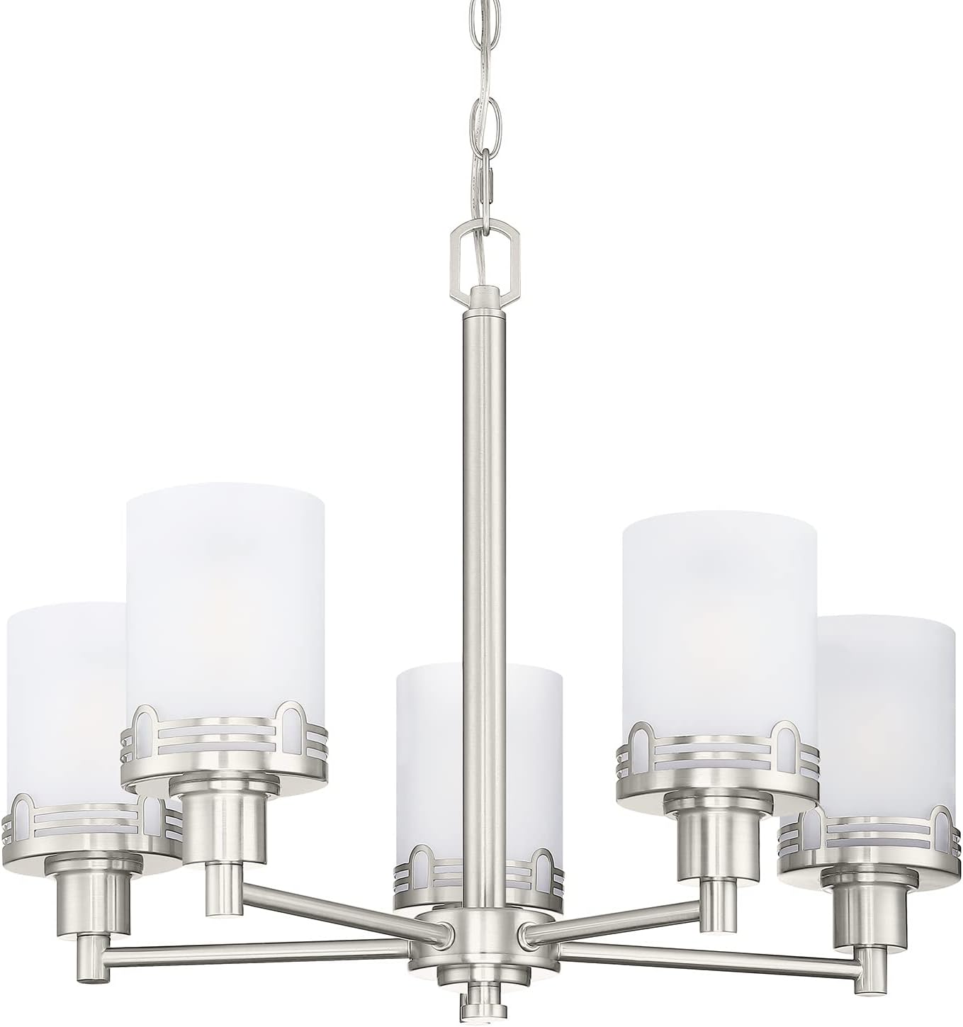 Doraimi Lighting 5 Light Fashion Kitchen Island Frosted Glass Shade+Hollow Metal Shade Chandelier Light Fixture,Brushed Nickel Finish Dining Room Living Room Corridor Bedroom