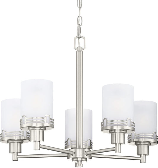 Doraimi Lighting 5 Light Fashion Kitchen Island Frosted Glass Shade+Hollow Metal Shade Chandelier Light Fixture,Brushed Nickel Finish Dining Room Living Room Corridor Bedroom