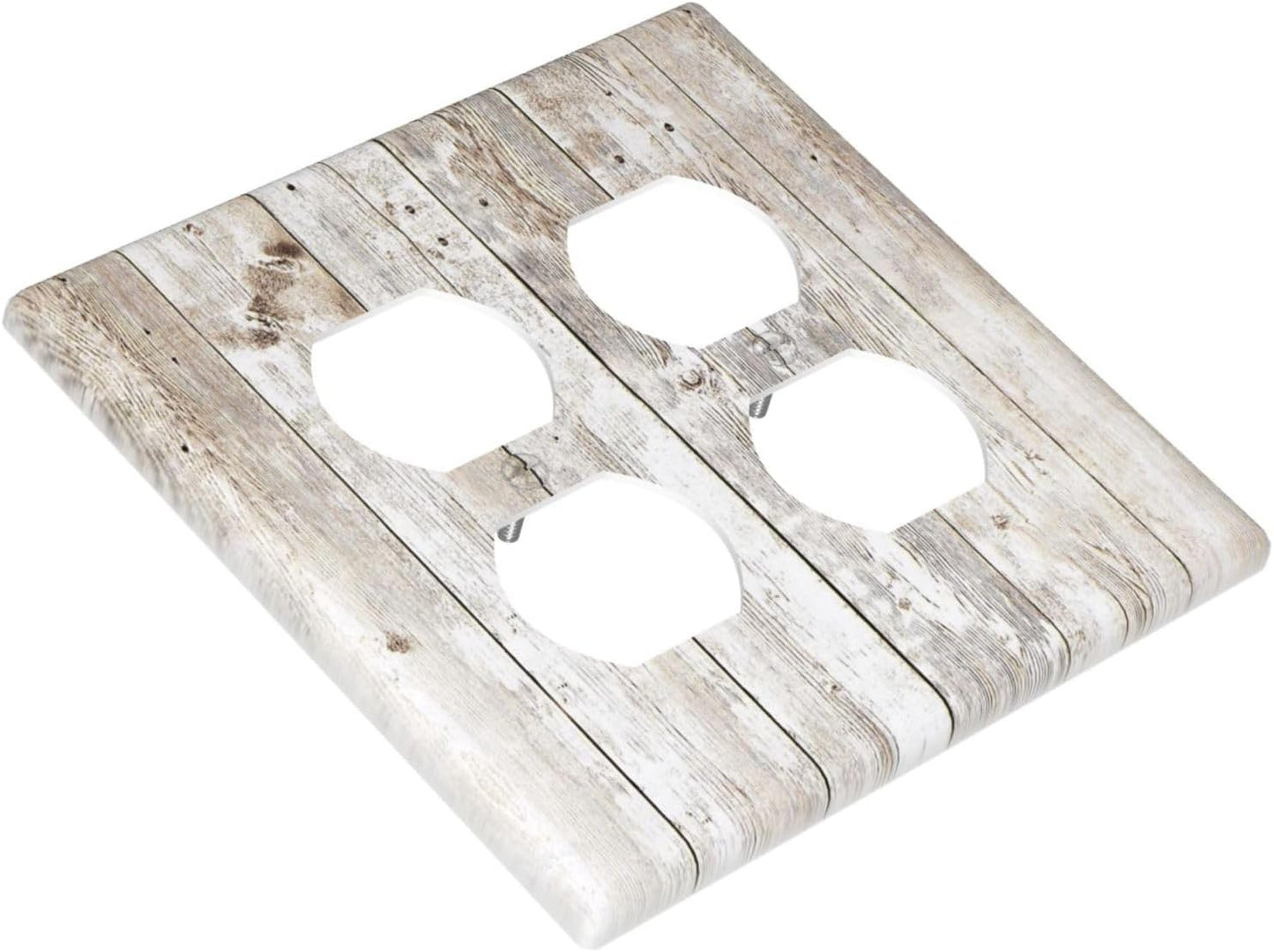 Vintage Light Wood Retro Rustic White Gray Oak Print Outlet Covers 2 Gang Double Duplex Decorative Light Switch Covers Electrical Wallplates Socket Faceplate for Farmhouse Home Decor