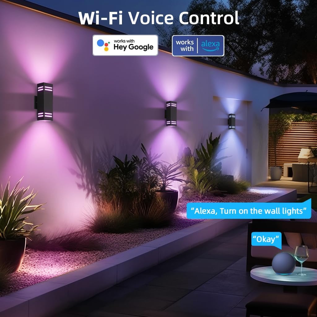 KIZON Smart Porch Lights Color Changing, Ambience RGB WiFi Outdoor Sconce Lights App Control Black Exterior Light Fixture for House Porch Patio, Compatible with Alexa Google Assistant, ETL Listed