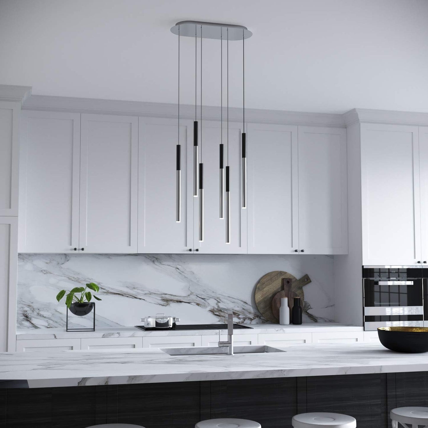ALTAIR 6 Mini Pendant Lighting Black-Nickel - LED Hanging Light Fixture for Kitchen Island, Bar, Foyer - Cluster Pendants - Dimmable, Adjustable Wire, Lamp Bulb Included