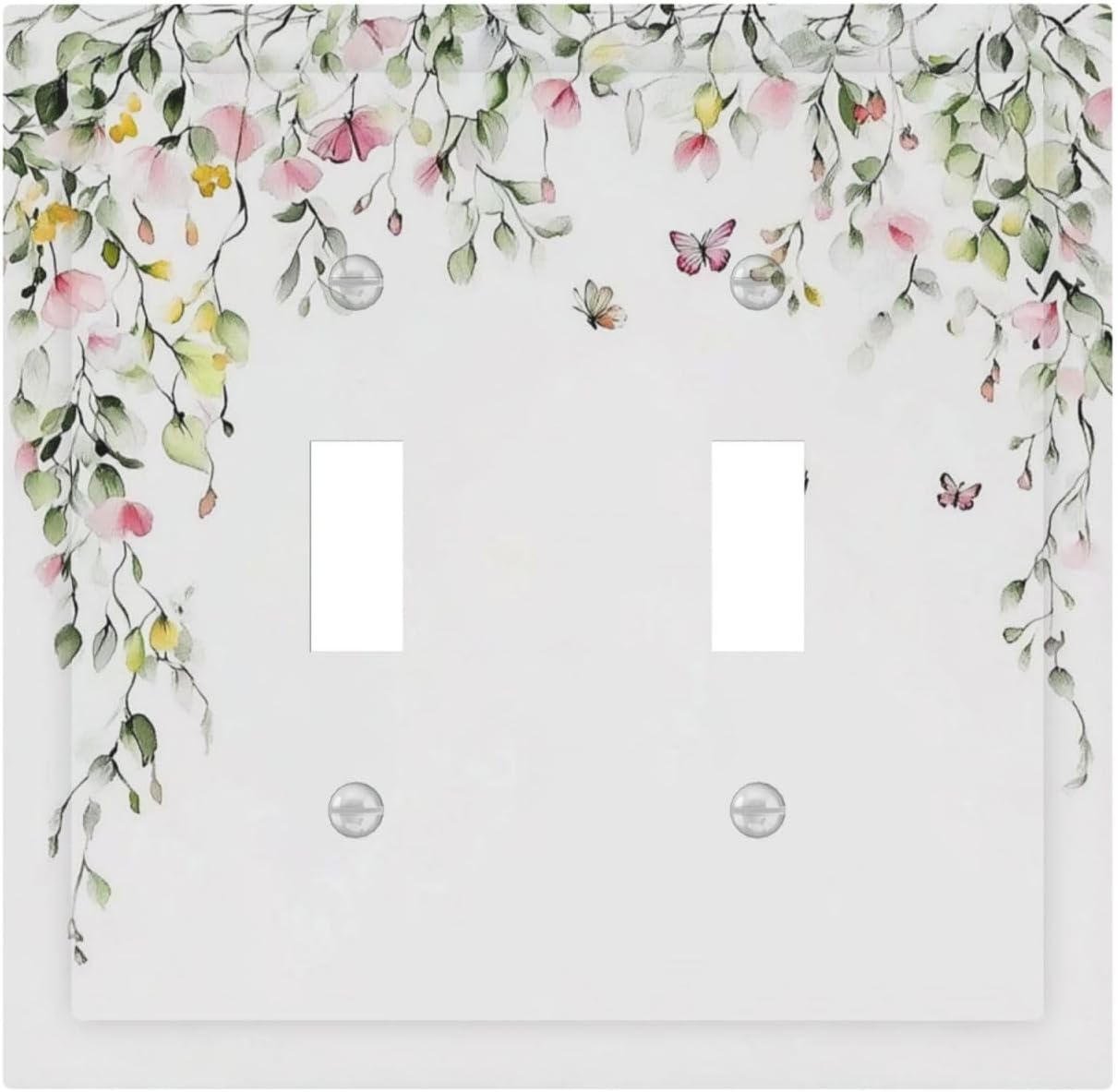 Watercolor Flowers Vine Colorful Butterfly Floral Decorative Switch Plates 2 Gang Double Toggle Outlet Light Switch Cover Wall Plate Electrical Faceplate For Bed Room Living Room Decor