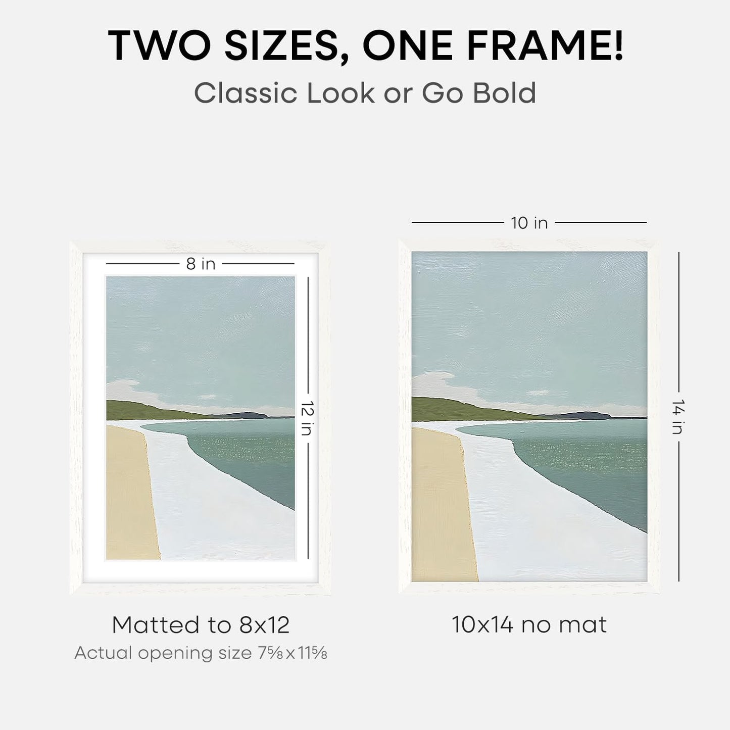 Homeforia White Frame 10x14 Wood, High End Oak 10x14 Picture Frames with Mat 8x12, 10 x 14 White Wooden Poster Frame Matted to 8 x 12 inch Photo, 14by10 Thin Frames, Tempered Glass, Wall Kit, Set of 1