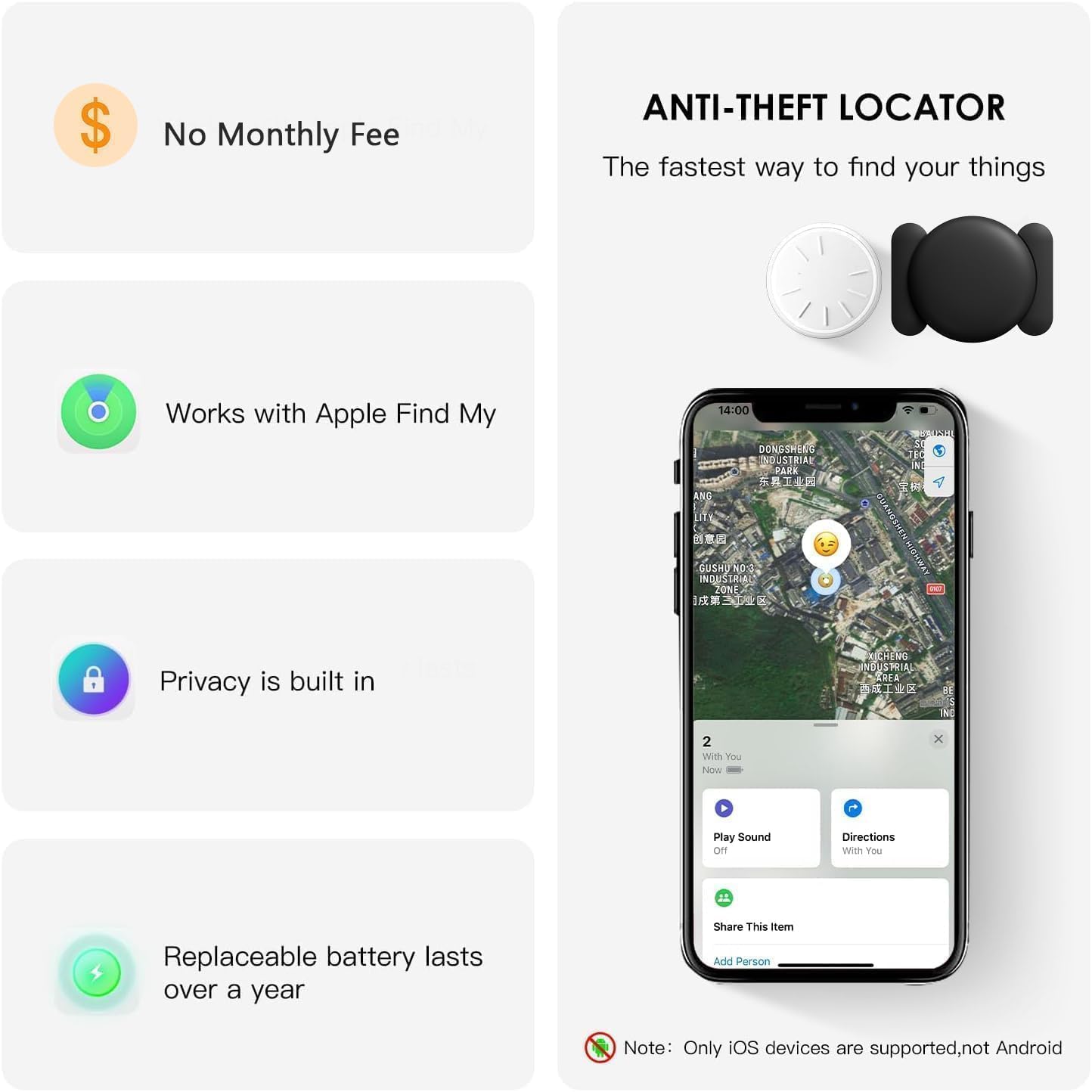 Tracker Device for Vehicles,GPS Car Tracker Works with Apple Find My(iOS Only),Anti-Lost Car Locator,Mini Hidden Car Tracker with Magnetic Case (1PCS White Tracker, Black Magnetic Case)