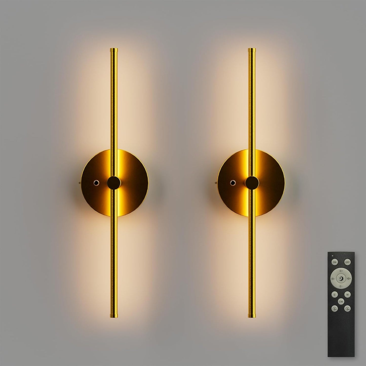 ZAGO Battery Operated Wall Sconce: 24-inch Wireless LED Wall Sconces Set of Two with Remote Control, Dimmable Modern Linear Light for Living Room, Bedroom, Hallway Indoor Lighting Decoration