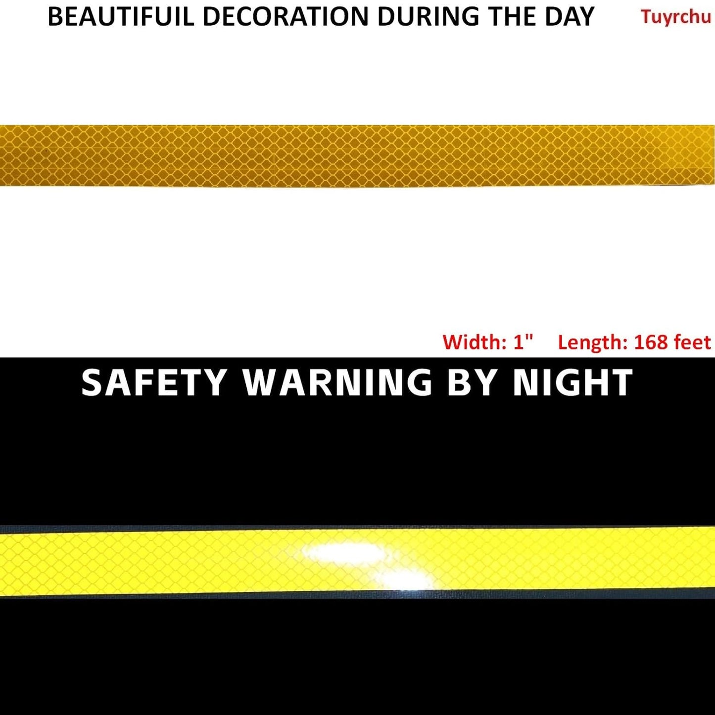Non Fading Reflective Tape Yellow Outdoor Waterproof 1 inch, High Visibility Warning Industrial Marking Tape, Safety Stickers (68 feet)
