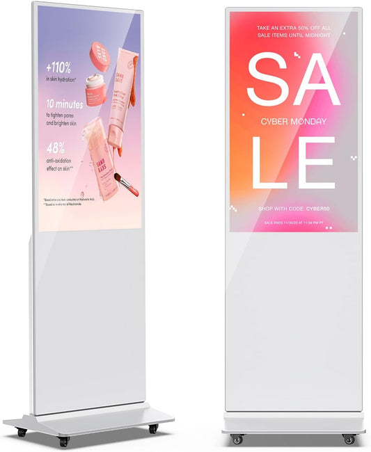 JIYANG 37 Inch Digital Signage Display, Indoor Floor Standing Advertising Display Kiosk Android System,Commercial LCD Totem,Store Displays Screens and Lifetime CMS System(White)