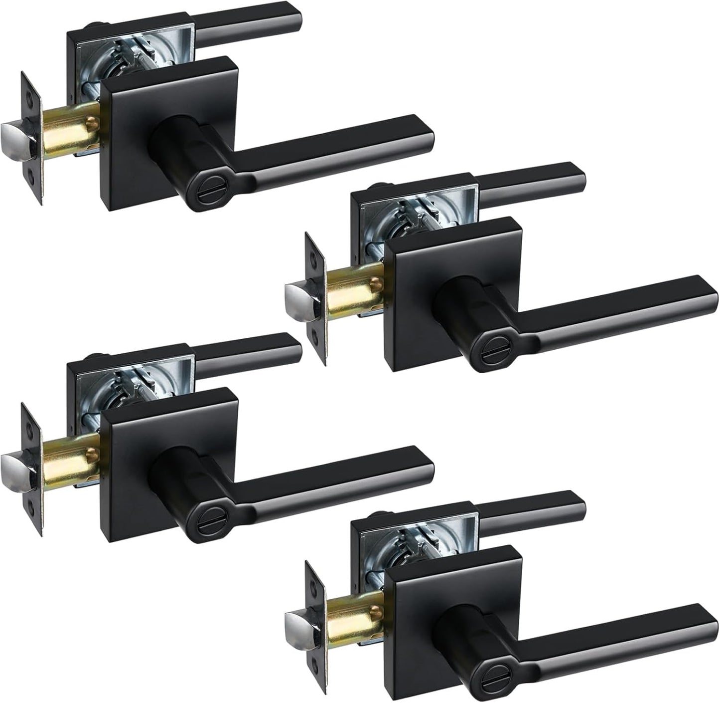 Privacy Door Lever, Heavy Duty Bathroom Bedroom Handle Lock, Keyless Interior Knobs, Matte Black, Reversible for Right&Left Handed, 4Packs