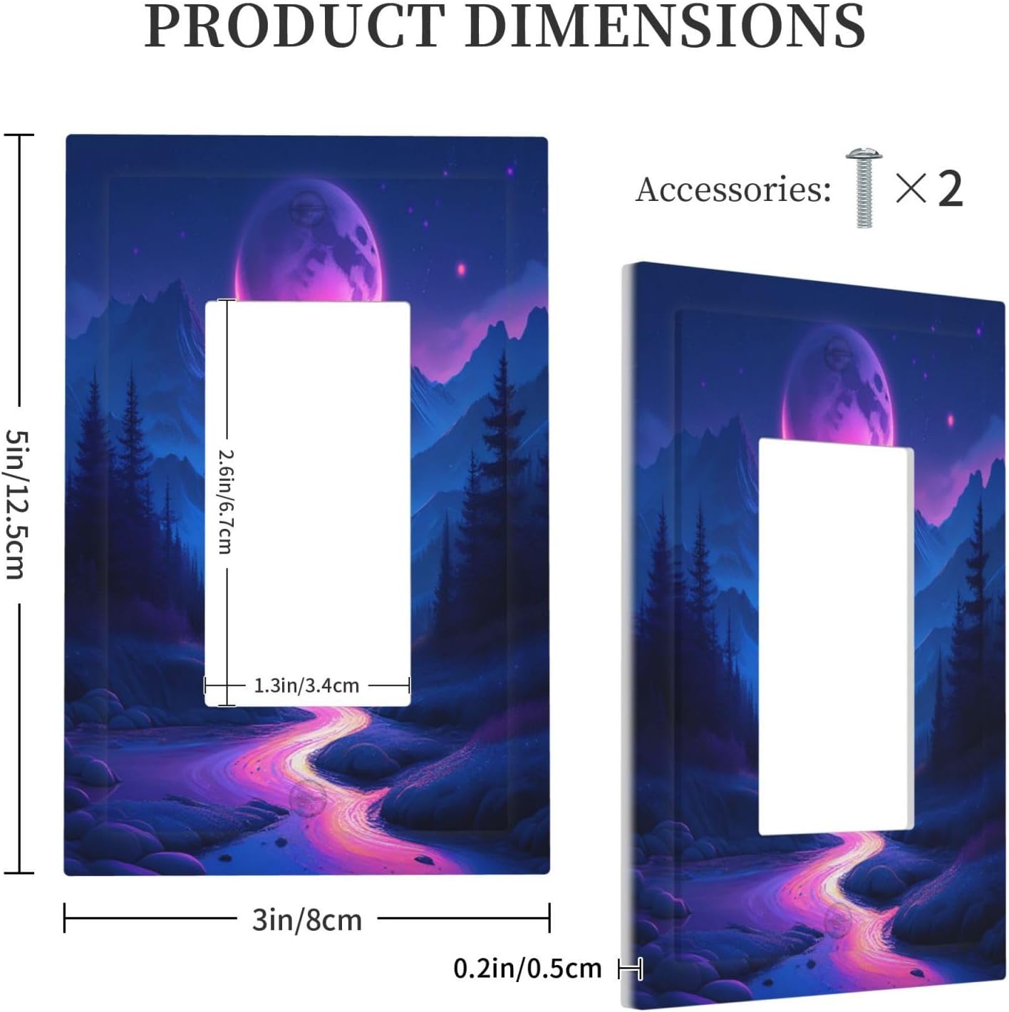 Purple Cyberpunk River Full Moon Mountain Forest Decorative Outlet Covers 1 Gang Single Rocker Light Switch Cover Plate Wall Plates GFCI Faceplate for Bedroom Bathroom Decor