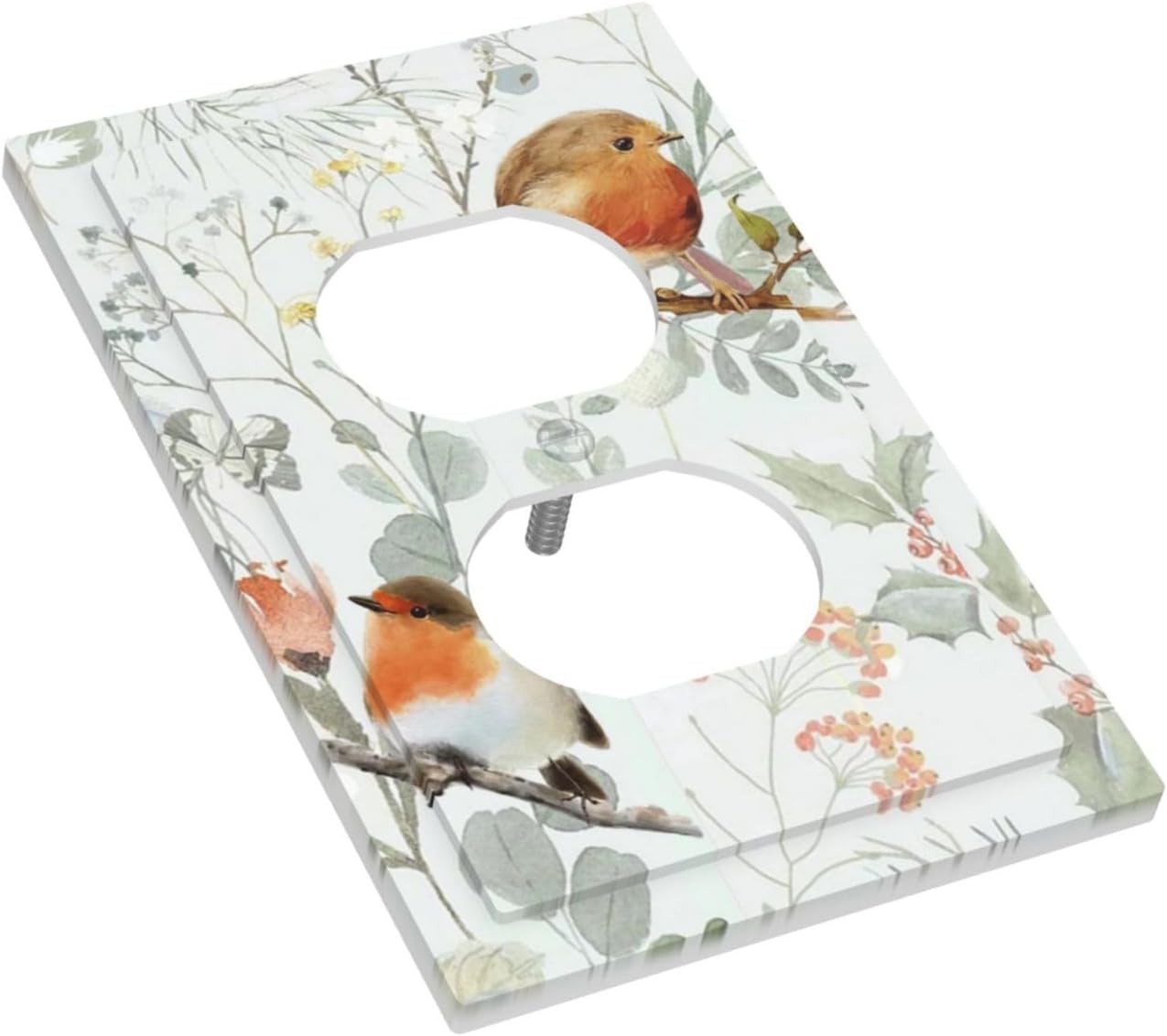 Outlet Covers Red Floral Berries Colorful Bird Plant 1 Gang Duplex Light Switch Cover Decorative Switch Plates Electrical Receptacle Faceplate Wall Plate For Bed Room Living Room Decor