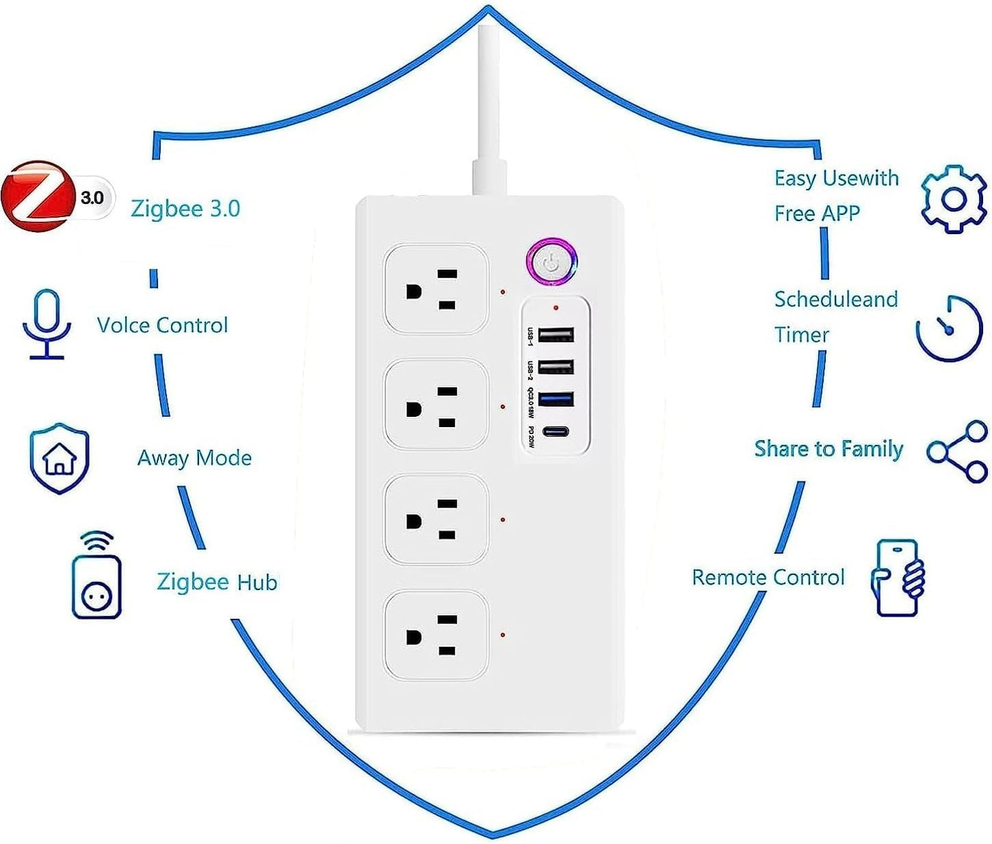 ZigBee Power Strips Surge Protector, USB C Power Strip 20W, Smart Life APP/Timer, 4 Individually Controlled Outlets, Compatible with Alexa Google Home Phillilps HUE, Need ZigBee Gateway Hub