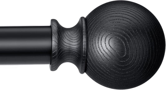 BRIOFOX Black Curtain Rods for Windows 28 to 48 Inch(2.3-4ft)- 1'' Diameter Heavy Duty Curtain Rods with Imitation Wood Grain Pattern Finials,Adjustable Decorative Curtain Rods Set,28-48''