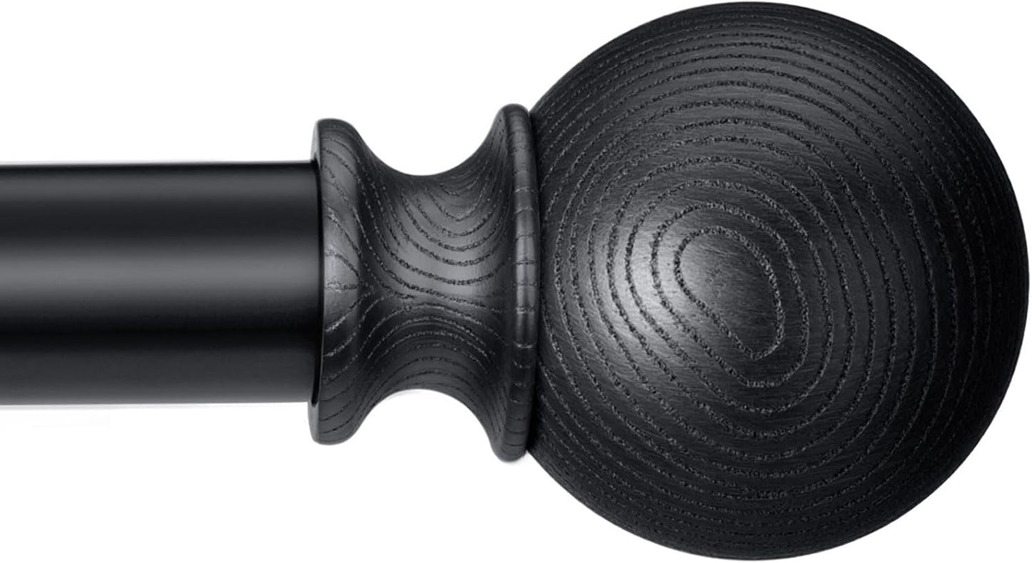BRIOFOX Black Curtain Rods for Windows 66 to 120 Inch(5.5-10ft) - 1'' Diameter Heavy Duty Curtain Rods with Imitation Wood Grain Pattern Finials,Adjustable Decorative Curtain Rods Set,28-120''