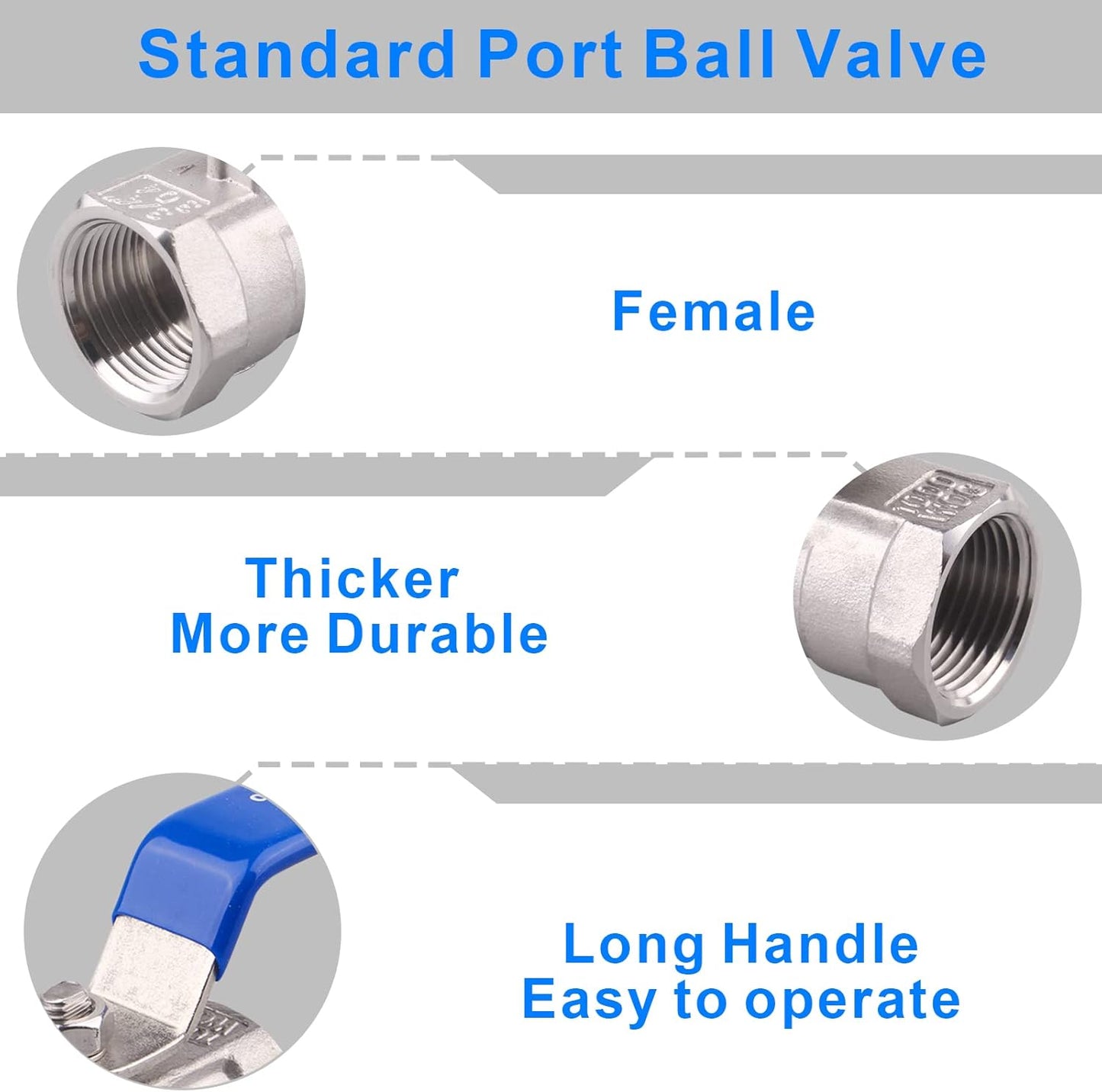 DERNORD Stainless Steel 3/4 Inch Ball Valve 1PC Type NPT Standard Port for Water, Oil, and Gas (Pack of 2)